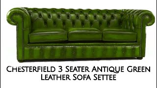 Chesterfield Handmade 3 Seater Antique Green Real Leather Sofa