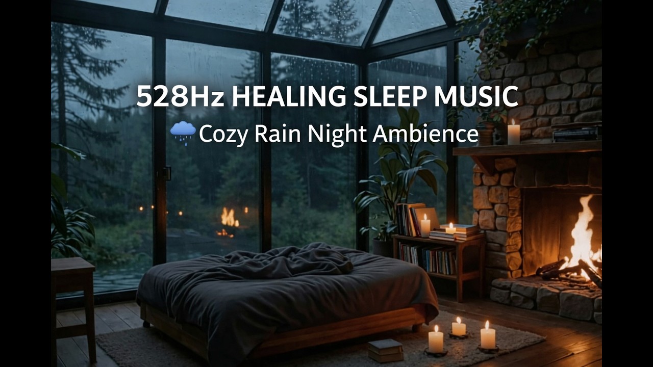528Hz Healing Sleep Music 🌧️ Cozy Rain Night Ambience Relaxing