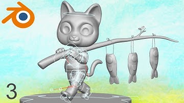Modeling cartoon cat in Blender - 3 - Baking textures and rigging