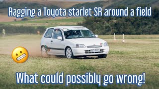 Ragging a Toyota Starlet SR around a field,what could go wrong! car girl driving vlog
