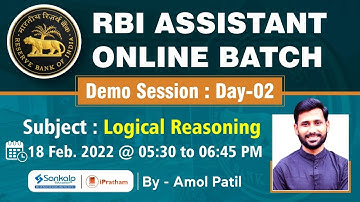Logical Reasoning By Amol Patil || RBI Assistant Online Batch ( Day-02) || iPratham