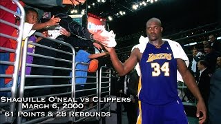 Shaquille O'Neal vs LA Clippers: March 6, 2000 Full Highlights- 61 points \& 28 Rebounds
