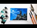 Landscape Challenge #9 - Hogwarts Castle(Harry Potter)/ Acrylic Painting for beginners /Easy &Simple