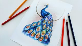 КРАСИВЫЙ ПАВЛИН ЦВЕТНЫМИ КАРАНДАШАМИ🦚 КАК НАРИСОВАТЬ ПАВЛИНА