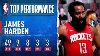 James Harden Pours In 49 PTS, 9 REB, 8 AST, 3 STL \& 3 BLK!