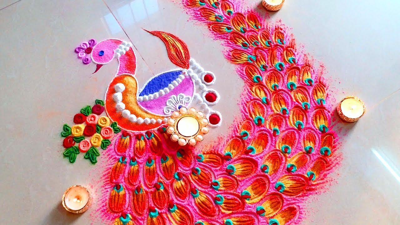 Diwali 2018 SPECIAL Peacock DIYA unique diwali rangoli designs ...