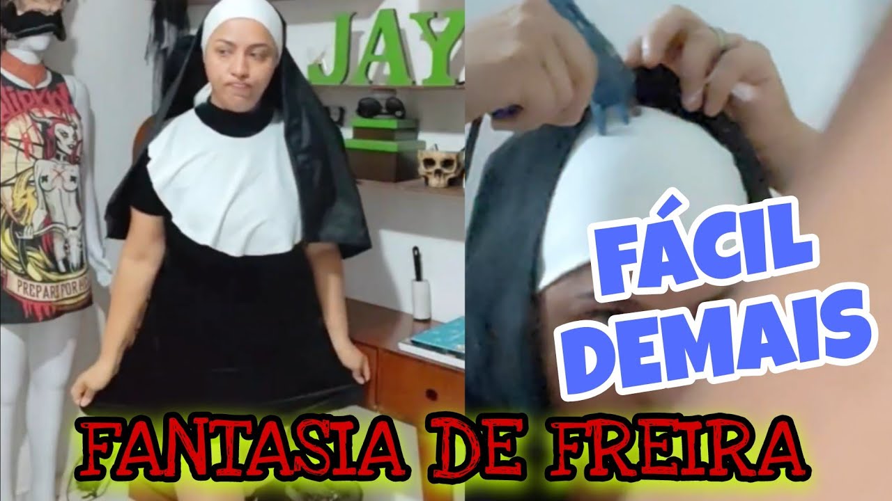 Fantasia Halloween Noviça do Mal Freira Adulta Vestido + Véu