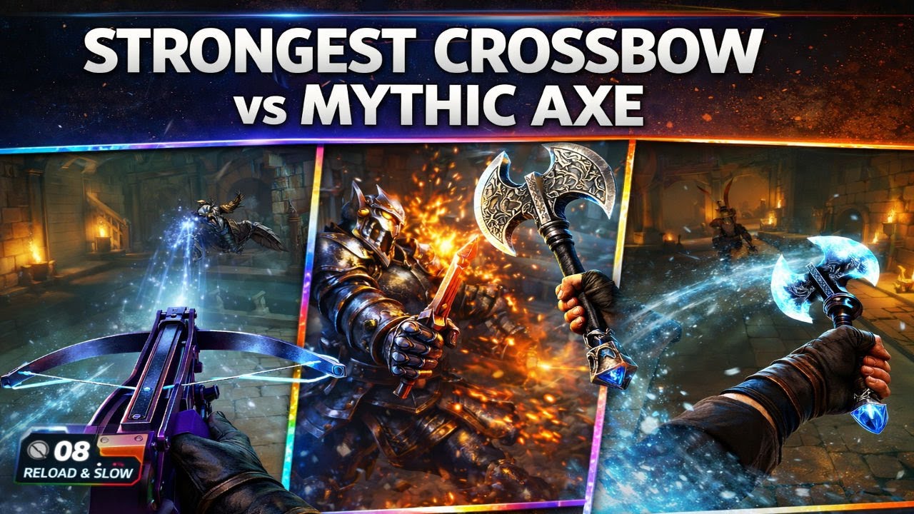Mythic Axe vs Ice Crossbow (with 8-shot reload & slowing) | Dungeons of Eternity