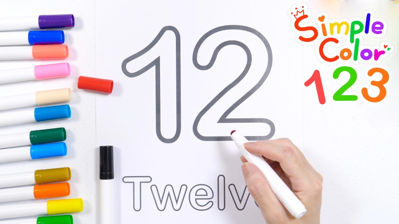 Write the number 12 with crayons and learn to count