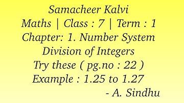 7th Maths T-1 Samacheer | Chapter-1 | Division of Integers | Try these Pg.no.22 | Eg.1.25 to 1.27