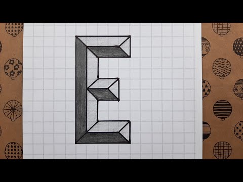 Kareli Deftere Kolay 3D E Harfi Nasıl Çizilir, Çizim Hobimiz 3D Resimleri - 3D Drawing Of Letter E