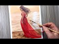 LADY IN RED / Acrylic Painting / How To Step By Step