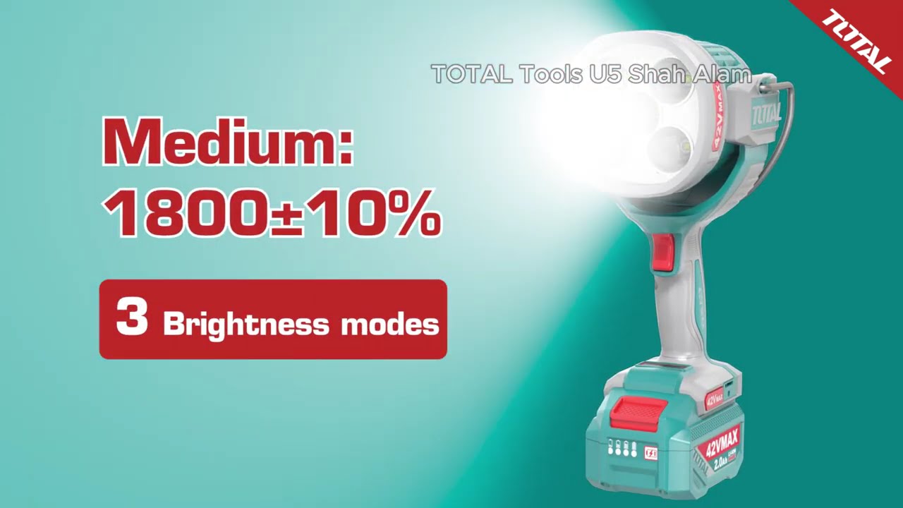 TOTAL Tools 42V series Cordless work lamp Lumens [2800,1800~1200] 3 Brightness modes - TWLI42896