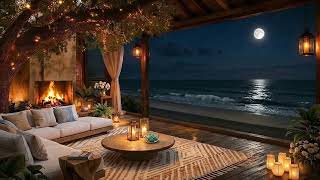 Seaside Firelight Night 🌙🔥 Calm Waves & Warm Fireplace Ambience for Peaceful Sleep and Relaxation