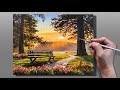 Acrylic painting bench in the forest landscape  correa art