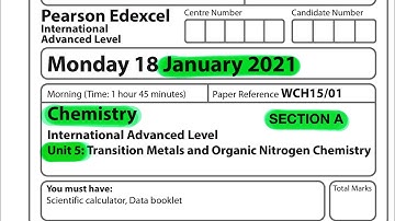 Pearson  Edexcel International A level chemistry unit 5 January 2021 Section A