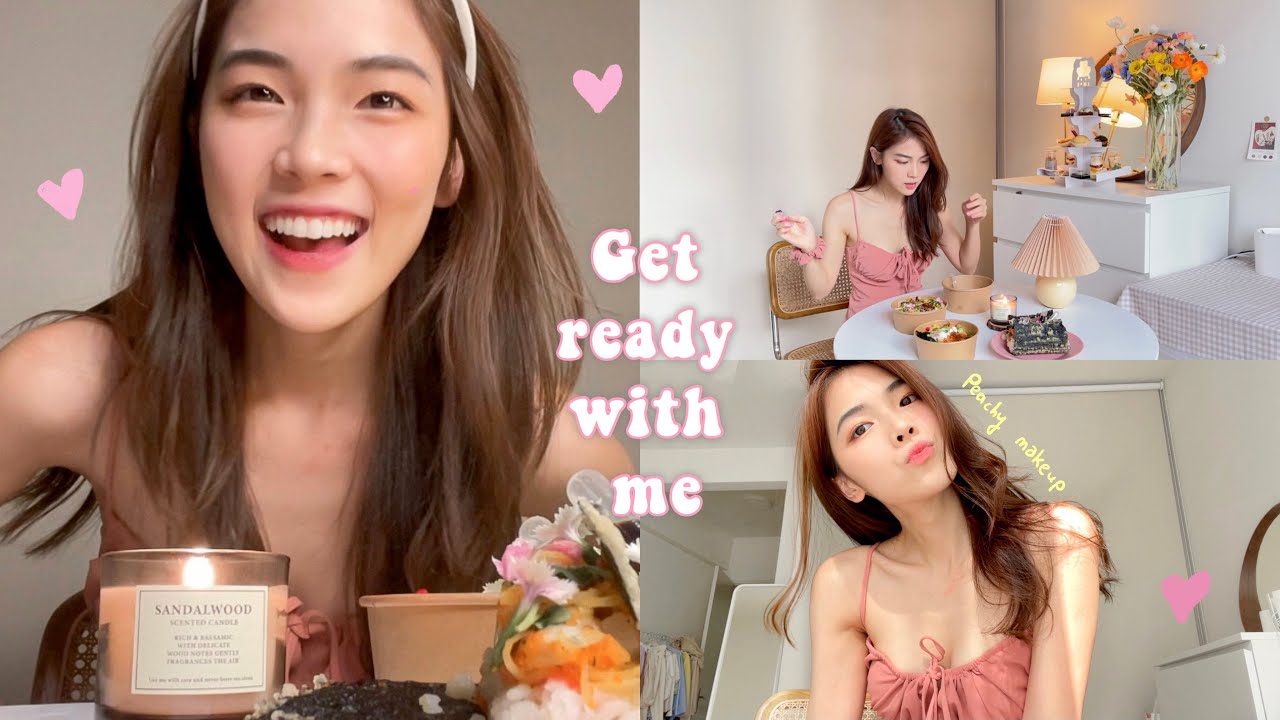 vlog ✿  跟我一起化妆约会吃烛光晚餐～ GRWM + glass skin peachy makeup 素颜妆