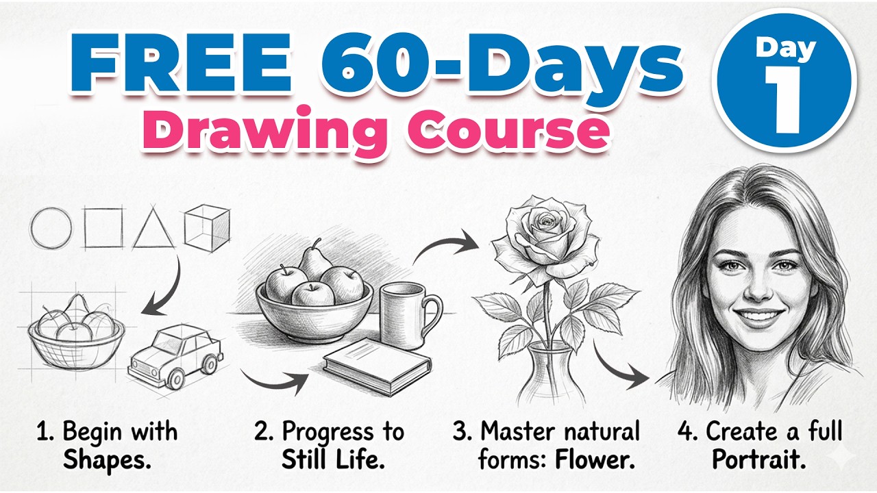 FREE 60-Day Drawing Course 🎨 for KIDS & BEGINNERS - FREE Drawing Course ...