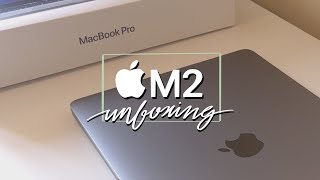 M2 macbook pro [unboxing]  (space grey, 8 gb) | aesthetic set-up + accessories | air vs. pro school