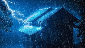 Goodbye Stress to Sleep Instantly with Heavy Rain & Thunder on Old Metal Roof in Rainforest at Night
