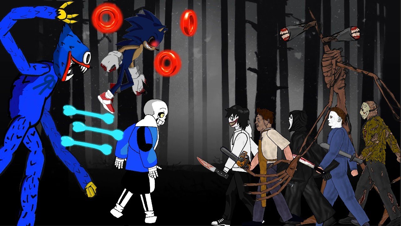 Huggy Wuggy,Sonic Exe, SANS Vs Jeff,Jason,Leatherface, Siren Head, Cartoons Cat, Demon | DC2