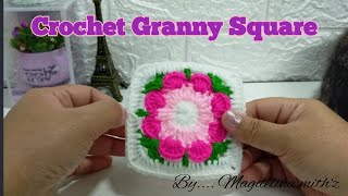 Toturial mengait motif segi empat ~ Crochet granny square flowers