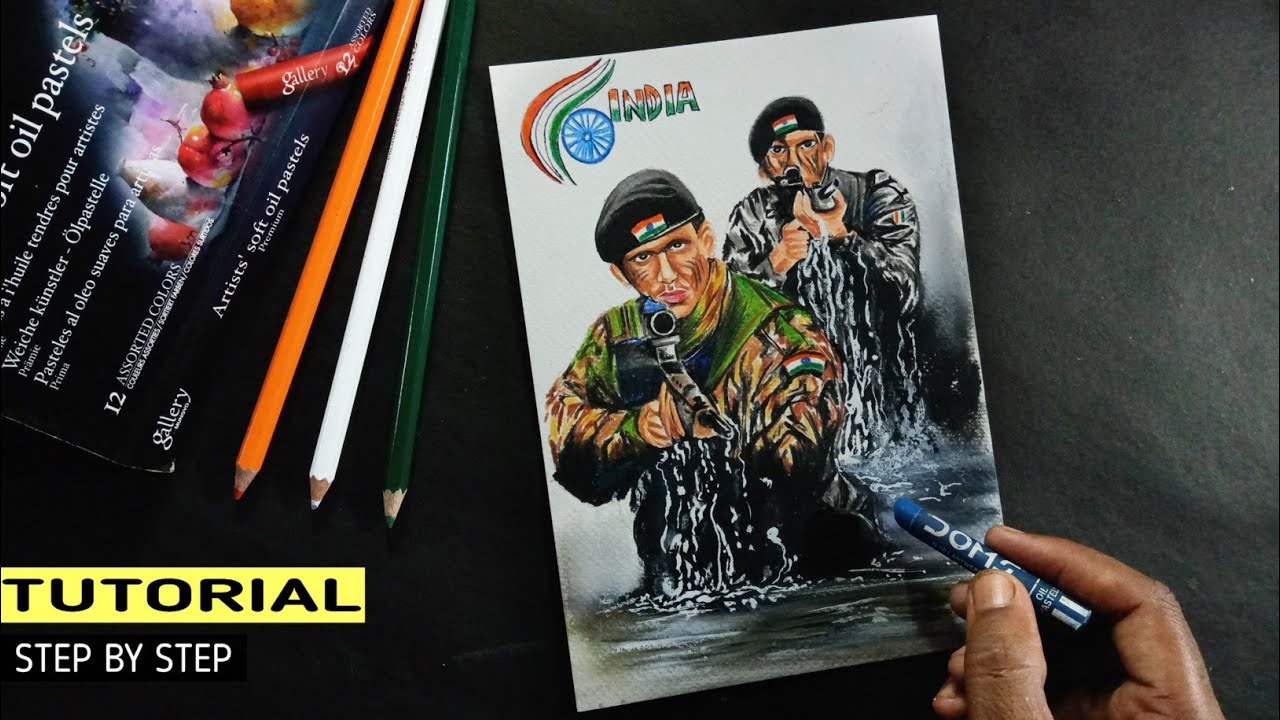 oil pastel drawing - Independence day drawing / Indian army ...