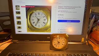 Dugena ~1J Vtg Rare German Quartz Table Brass Alarm clock w/box c.1973's