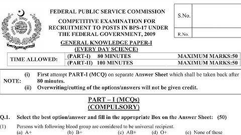 CSS PAST PAPERS - 2009 - GENERAL KNOWLEDGE PAPER-I EVERY DAY SCIENCE