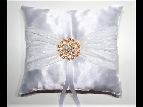 Ivory Satin Ring Bearer Pillow w/ Lace & Rhinestone - Pink Princess