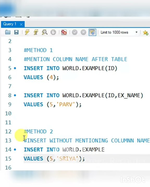 Methods to insert rows in table in sql sql mysql dataanalytics 