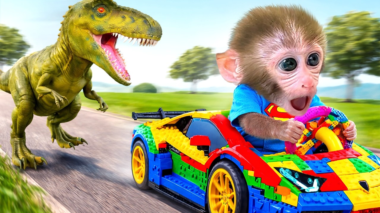 Le singe Bonbon essaie de s’échapper des dinosaures et de sauver le caneton