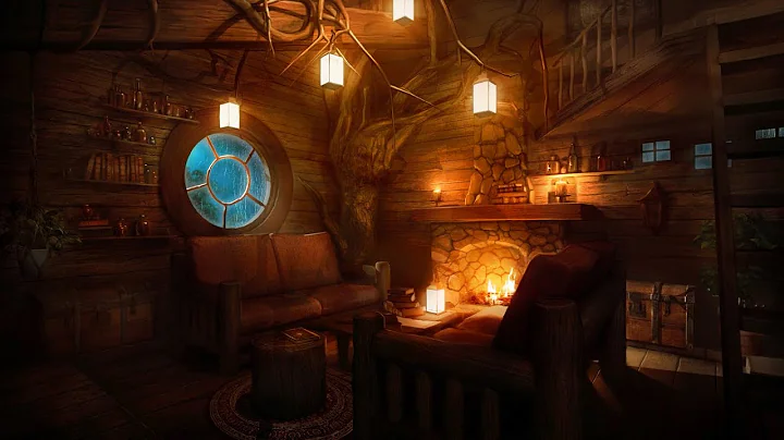 Cozy Treehouse - Indoor Rain Sounds, Heavy Wind & Crackling Fireplace for Relaxation