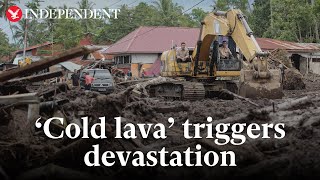 Indonesia: Houses submerged in floods after cold lava and mud flows down volcano