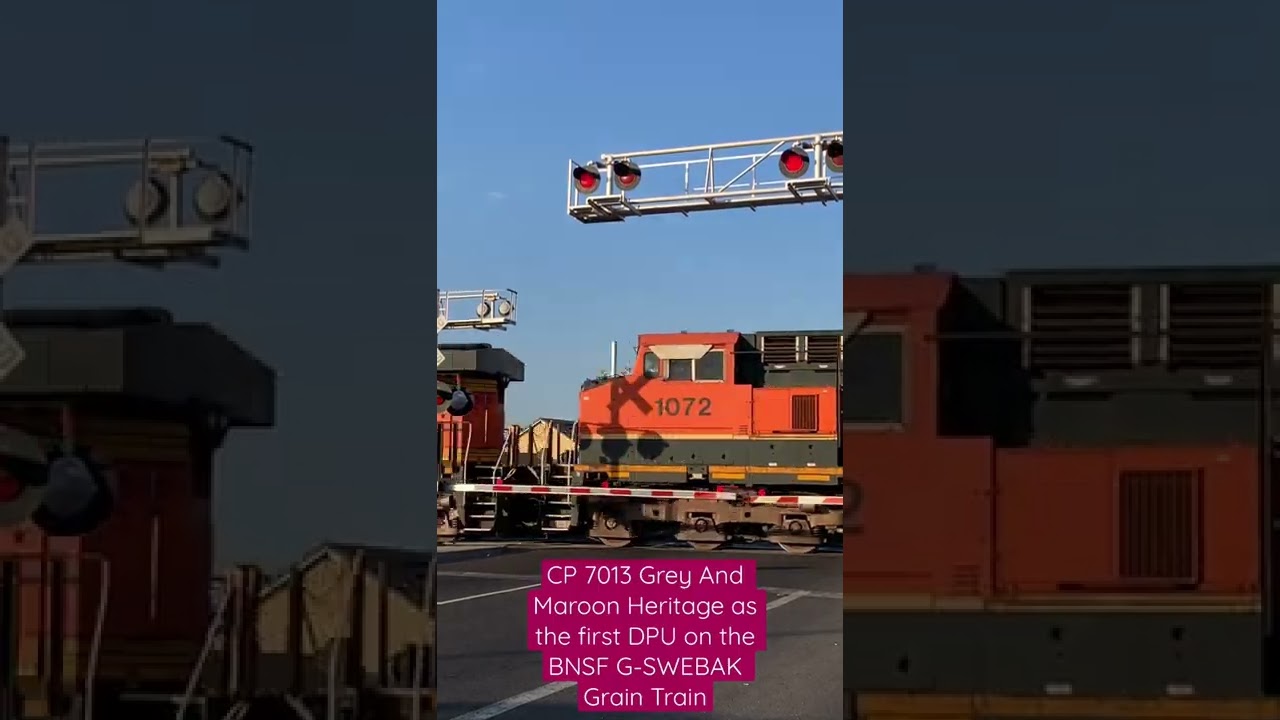 CP 7013 Grey And Maroon Heritage as the first DPU on the BNSF G-SWEBAK Grain Train, Stockton CA