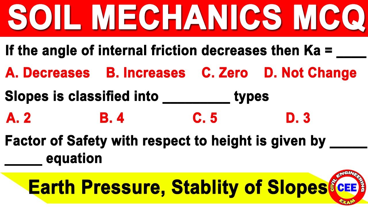 stability of slopes mcq | Soil Mechanics MCQ's | Earth pressure and ...
