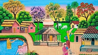 Beautiful Village Landscape Scenery Painting | Indian Village Scenery Painting With Acrylic Color.