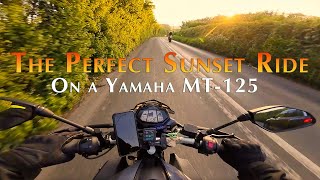 The perfect Sunset Ride! Taking my Yamaha MT125 along my favourite country road in Devon at sunset.