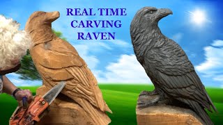 Chainsaw Carving  Raven ! My BEST RAVEN - Start to finish - no edits Real Time