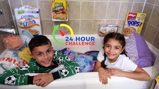 24 HOUR CHALLENGE OVERNIGHT IN OUR BATHROOM!!
