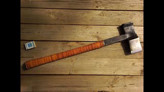Цельнометаллический колун.Рукоять из бересты.Колка дров/Stacked birch bark axe handle full tang