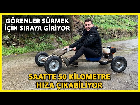 Çim Biçme Motorlu ‘Formulaz’ Tahta Araçla Yokuş da Çıkabiliyor