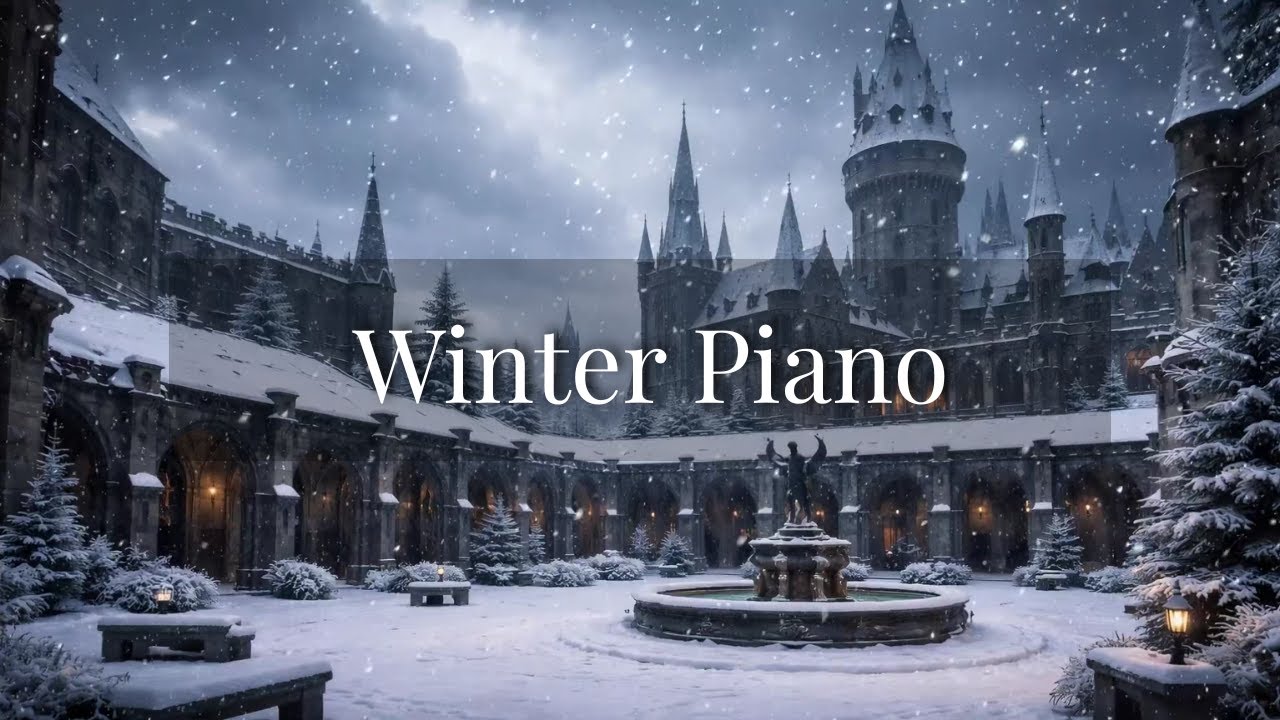 Medieval Winter Ambience with Falling Snow  | 2 Hours Soft Piano Music for Study, Focus & Coloring