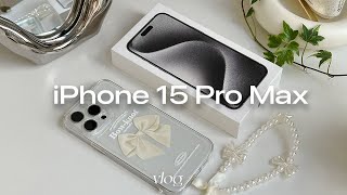 iPhone 15 pro max aesthetic  (white) unboxing + accessories + camera test