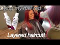 ADORE MAGENTA + RAGING RED HAIR DYE | GETTING A LAYERED HAIRCUT 💇‍♀️