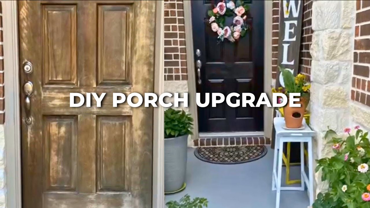 Budget Front Porch Makeover | DIY Floor Paint, Door Staining ...