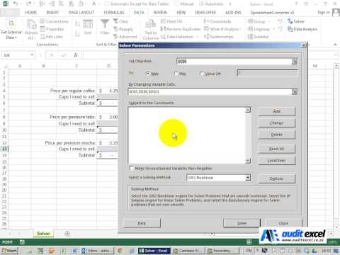 Excel solver. Linear program optimization for Excel