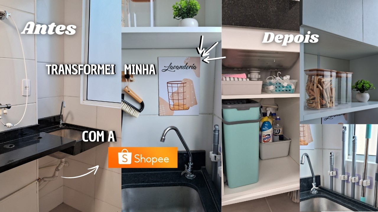TRANSFORMEI minha LAVANDERIA pequena com itens da shopee |moveis |organização|decoração ficou lindo✨