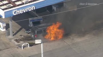 Police chase ends in fiery crash at gas station