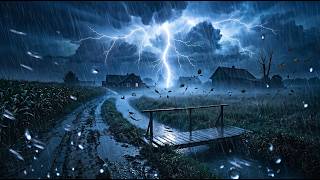 99% Fall Asleep Before the Storm Ends | Heavy Rain, Strong Wind & Thunder on a Forest Field